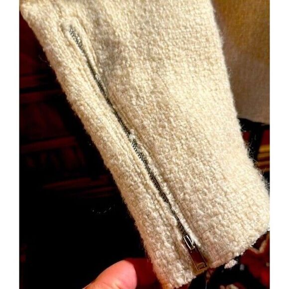 THEORY BLAZER WOMENS SIZE 14 CREAM WOOL BLEND ZIP UP FULLY LINED DESIGNER JACKET - Picture 6 of 7